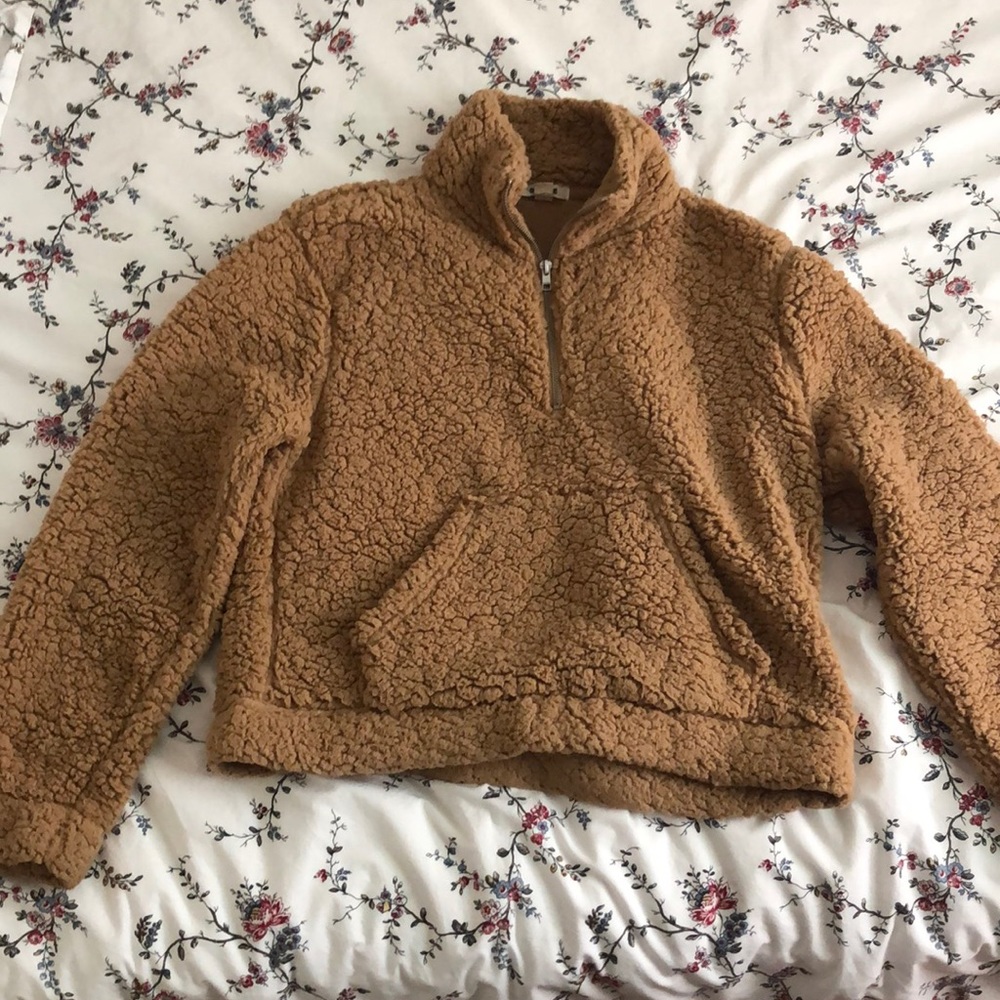 Garage brown fluffy quarterzip